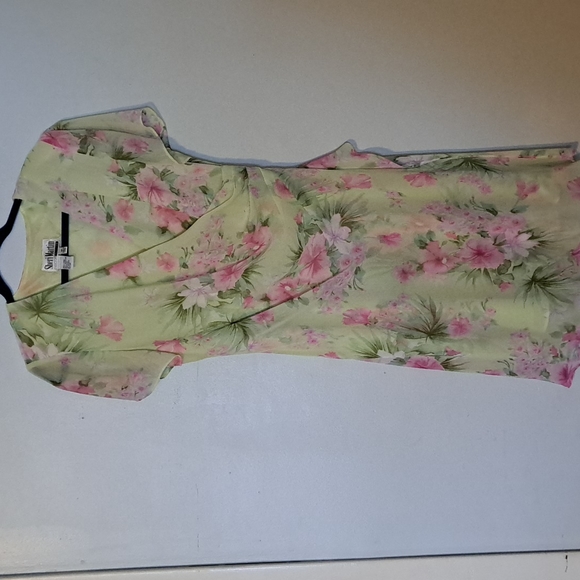 90's Sheri Martin New York Petites 14P lt green and pink leaves and flowers - Picture 1 of 7